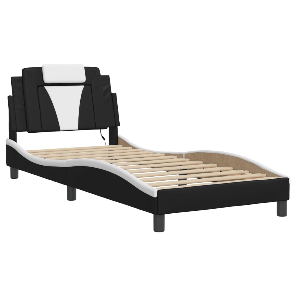 Bed Frame "Viana" with LED without Mattress Black and White 80x200 cm