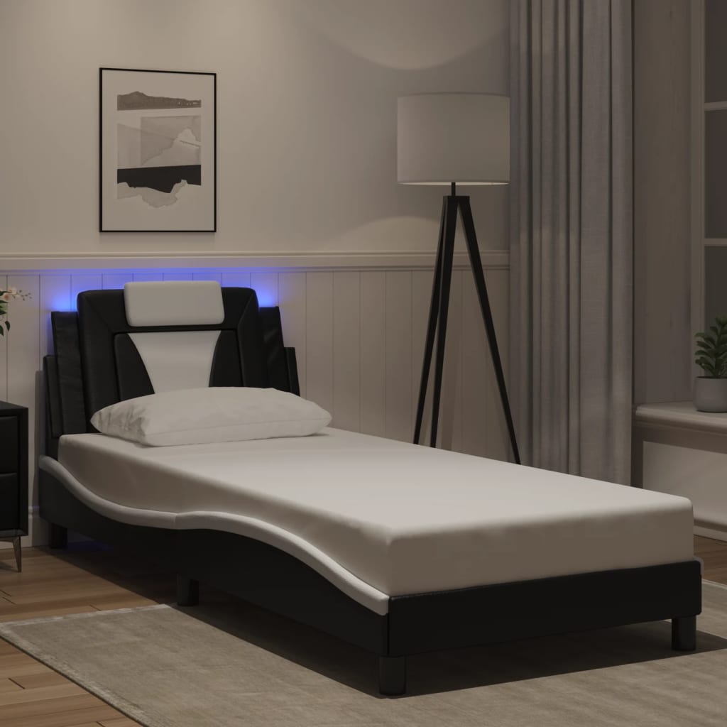 Bed Frame "Viana" with LED without Mattress Black and White 80x200 cm