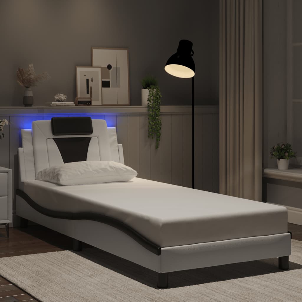 Bed Frame "Viana" with LED without Mattress White and Black 80x200 cm