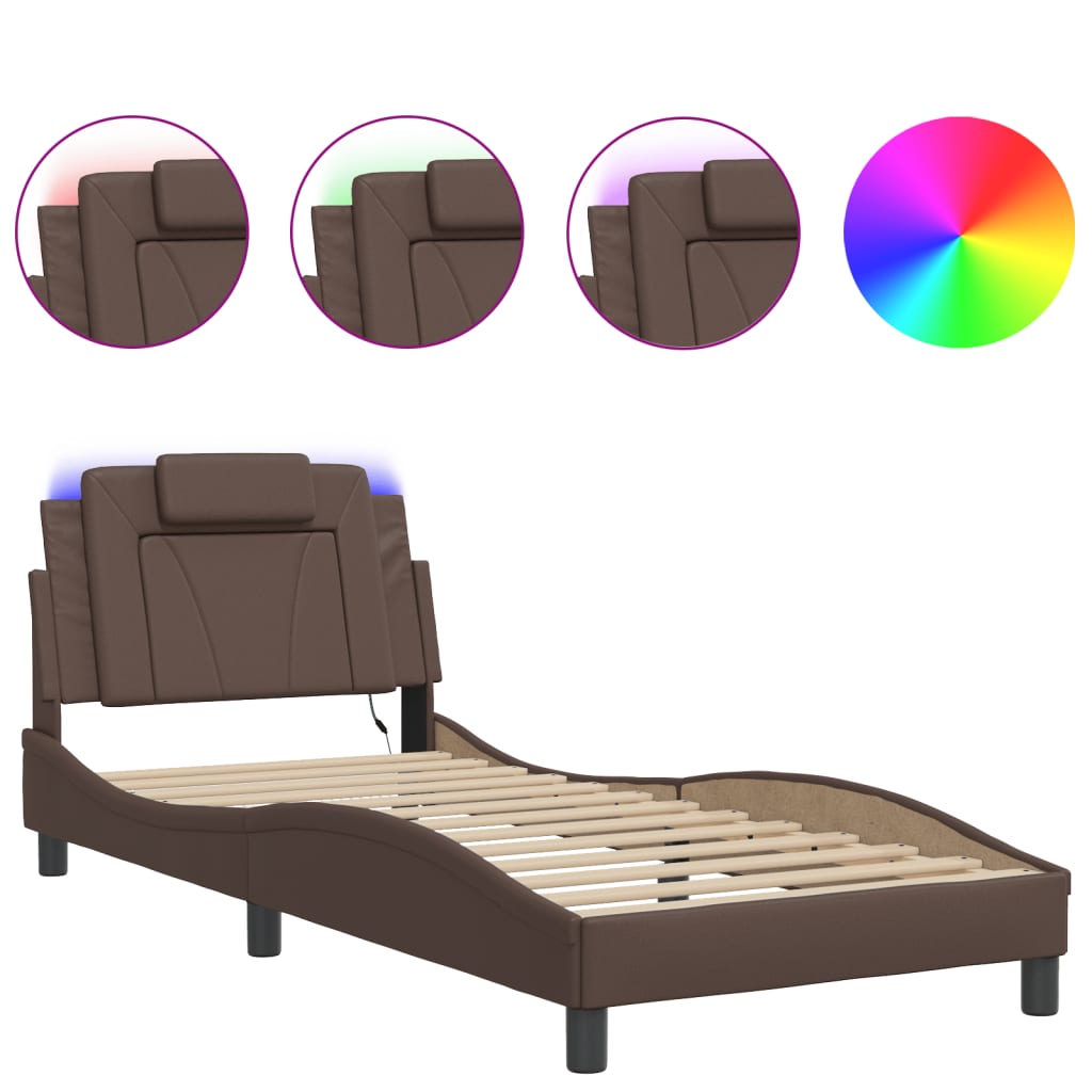 Bed Frame "Viana" with LED without Mattress Brown 90x190 cm