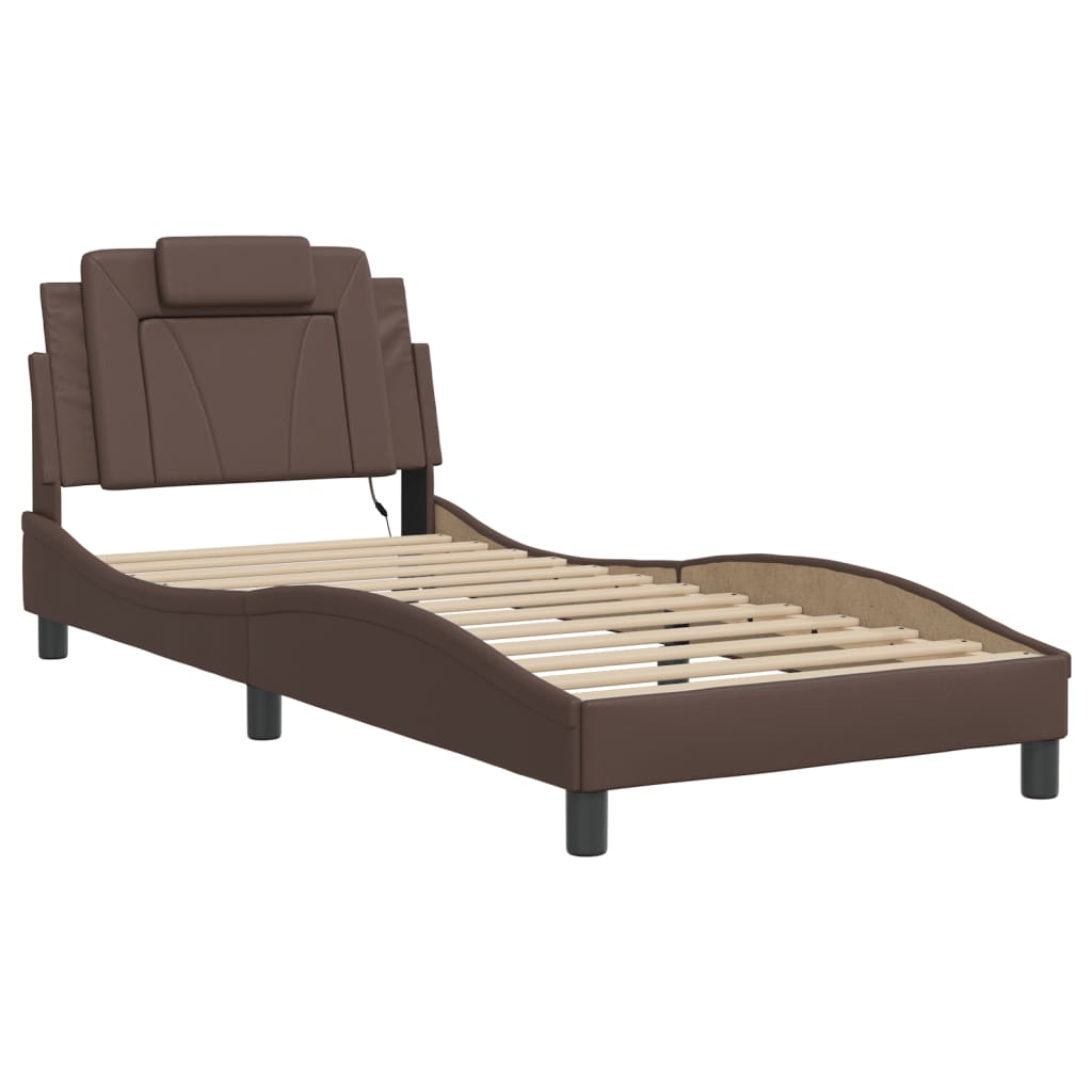 Bed Frame "Viana" with LED without Mattress Brown 90x190 cm