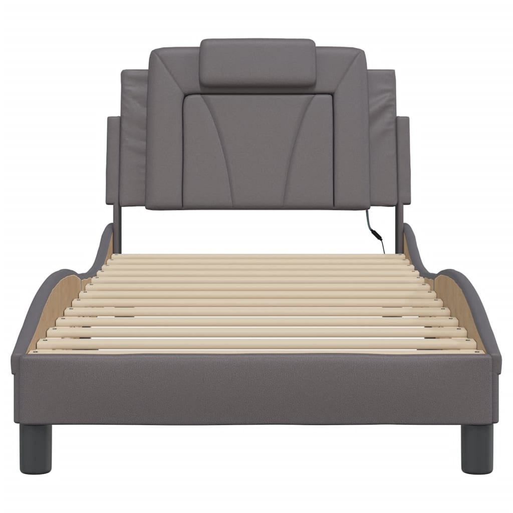 Bed Frame "Viana" with LED without Mattress Grey 90x190 cm