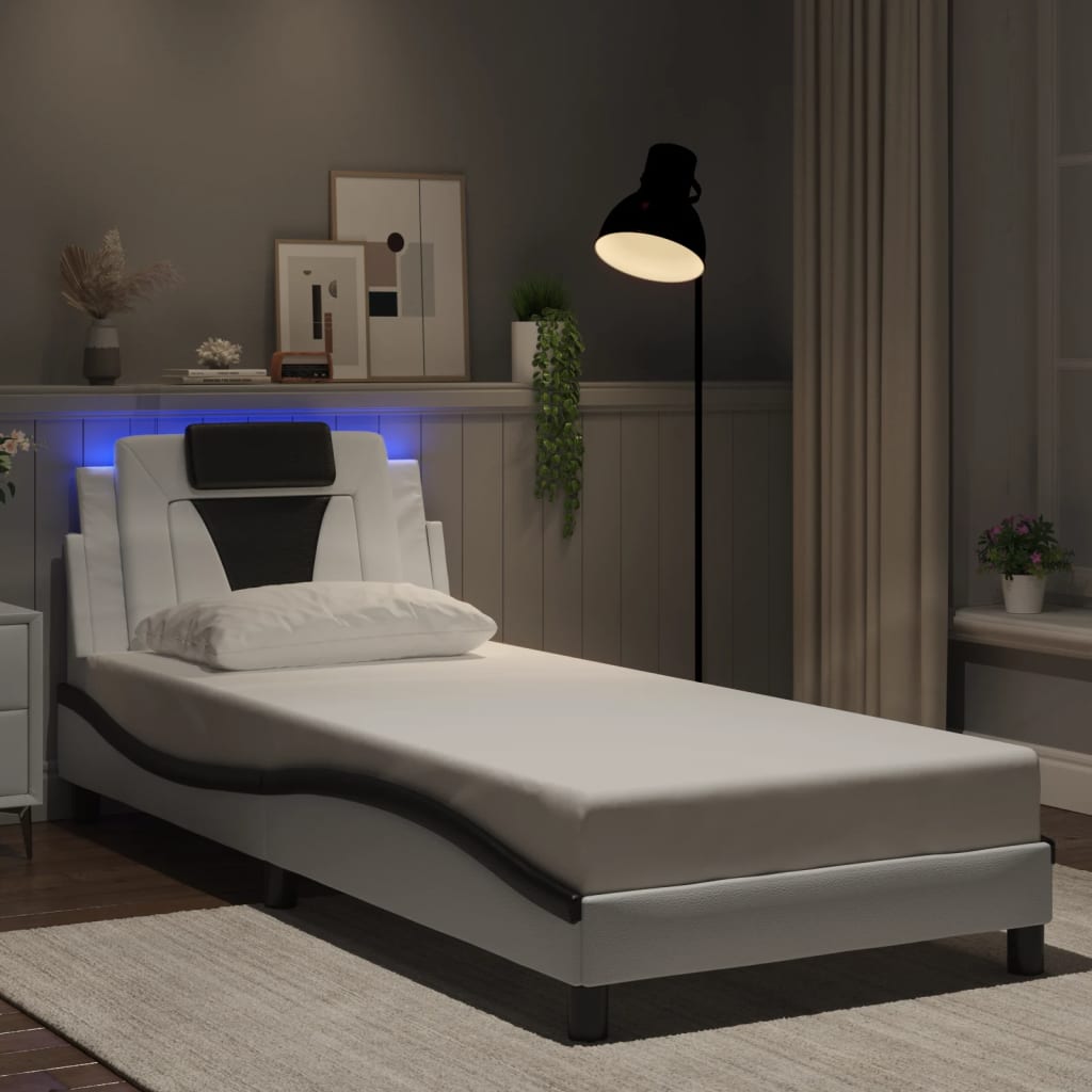 Bed Frame "Viana" with LED without Mattress White and Black 90x190 cm