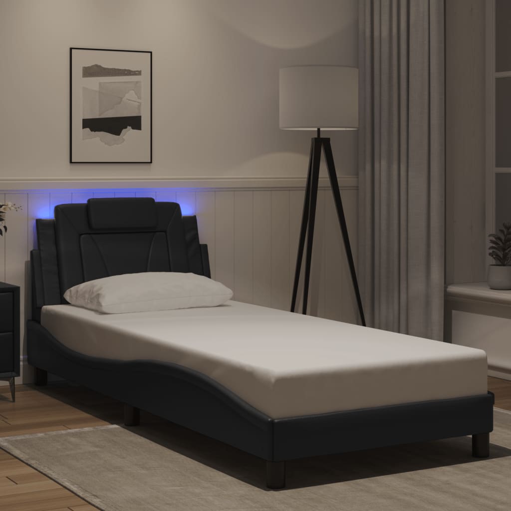 Bed Frame "Viana" with LED without Mattress Black 90x200 cm
