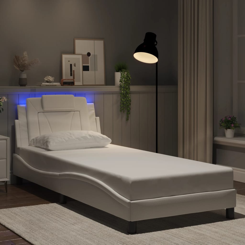 Bed Frame "Viana" with LED without Mattress White 90x200 cm