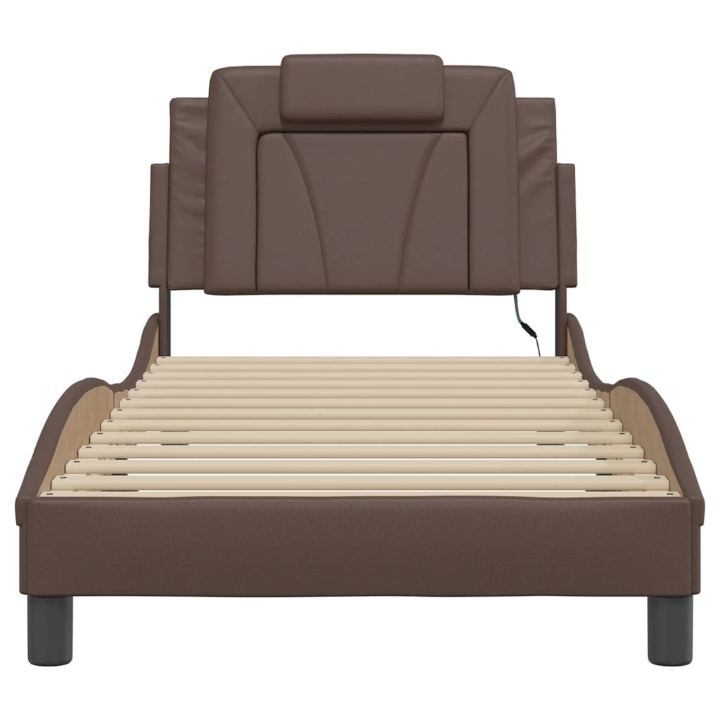 Bed Frame "Viana" with LED without Mattress Brown 90x200 cm