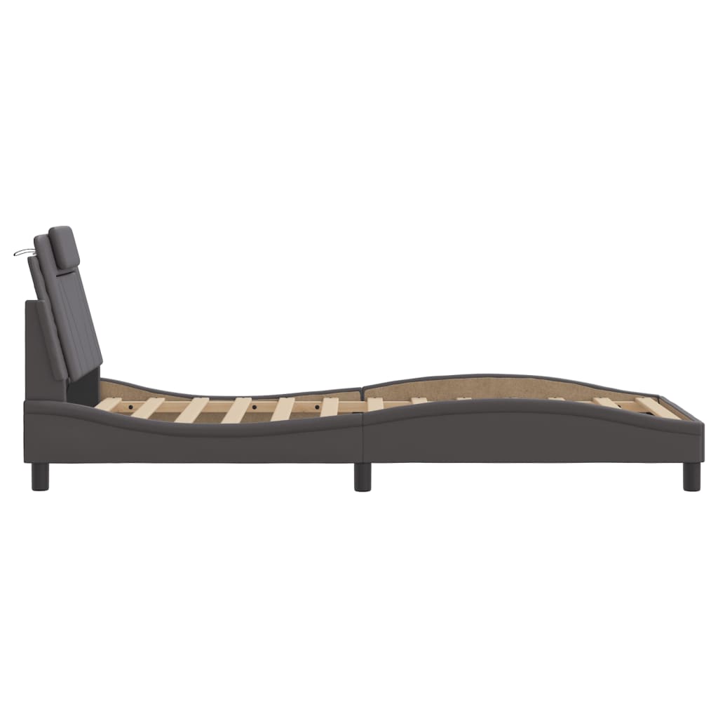 Bed Frame "Viana" with LED without Mattress Grey 90x200 cm