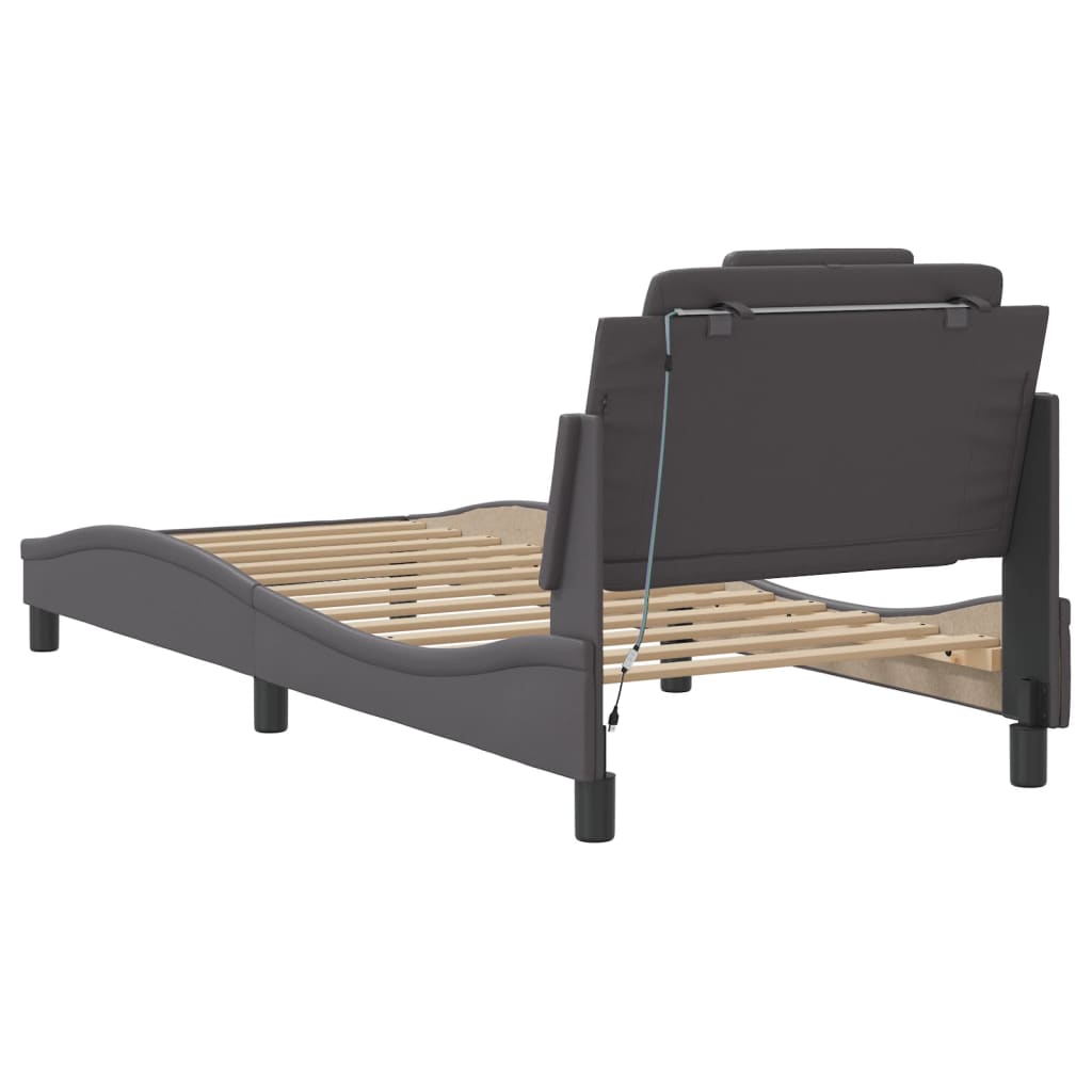 Bed Frame "Viana" with LED without Mattress Grey 90x200 cm