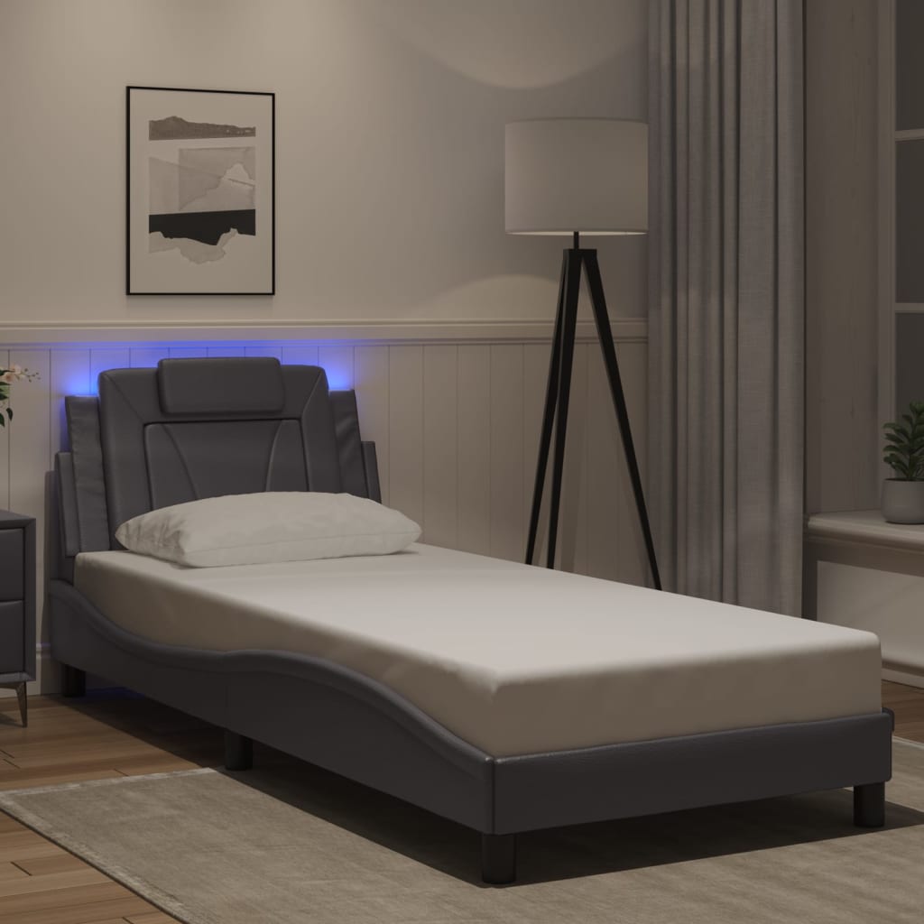 Bed Frame "Viana" with LED without Mattress Grey 90x200 cm
