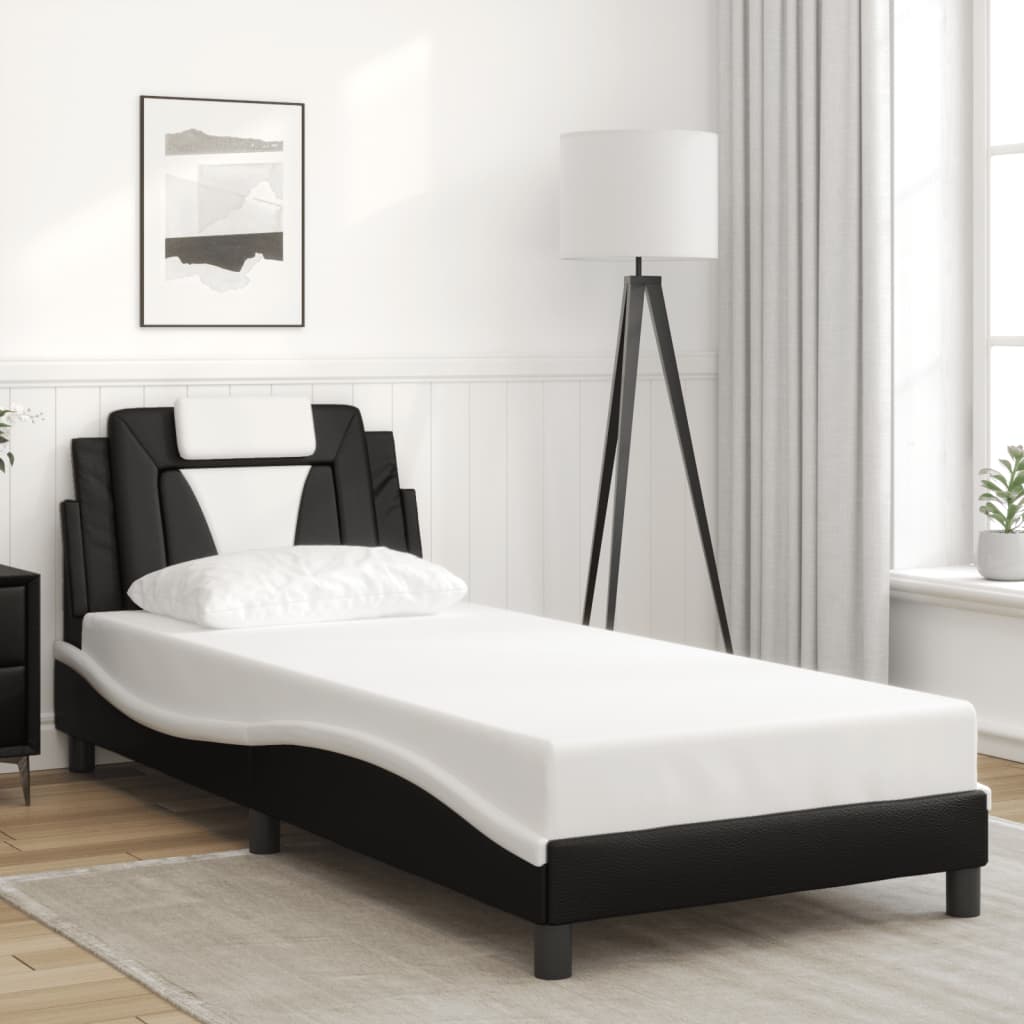 Bed Frame "Viana" with LED without Mattress Black and White 90x200 cm