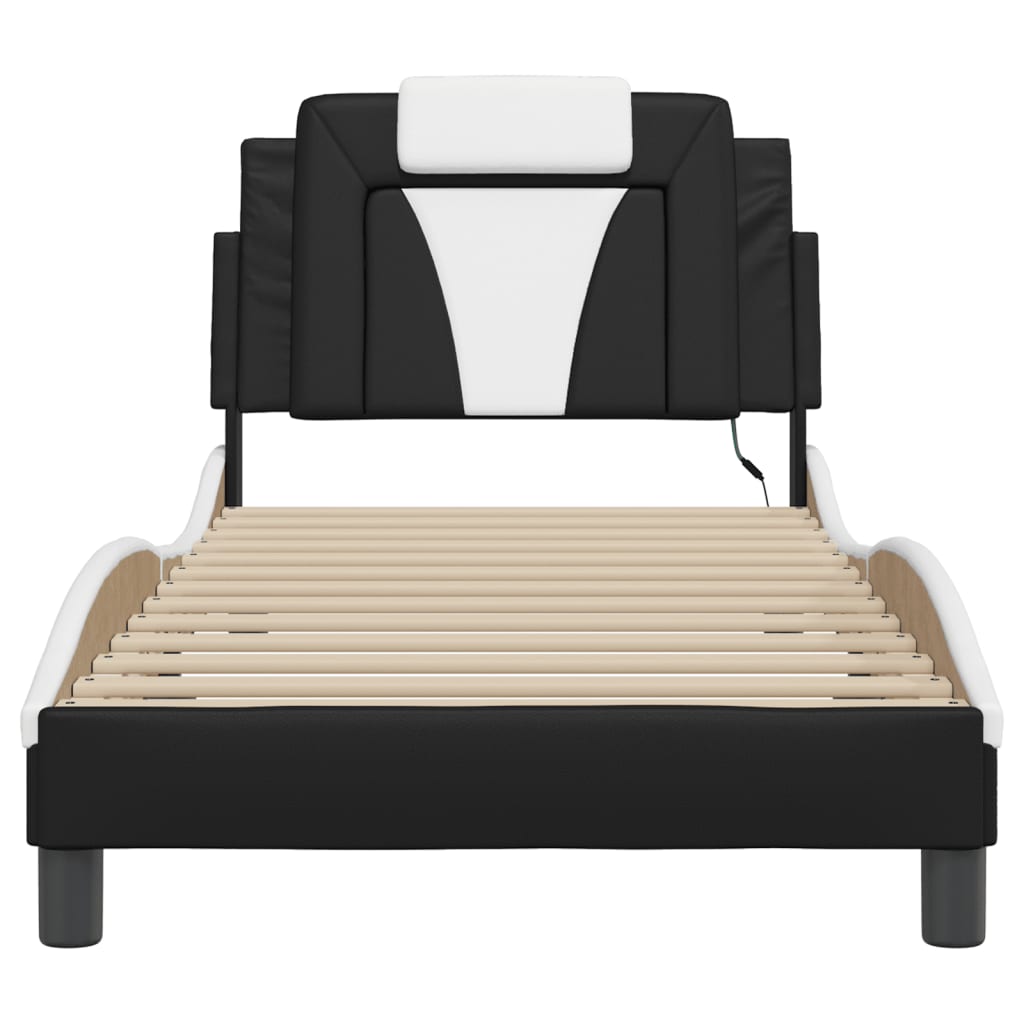Bed Frame "Viana" with LED without Mattress Black and White 90x200 cm