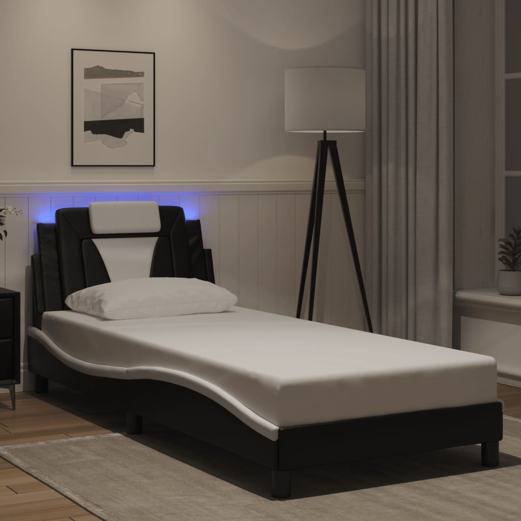 Bed Frame "Viana" with LED without Mattress Black and White 90x200 cm