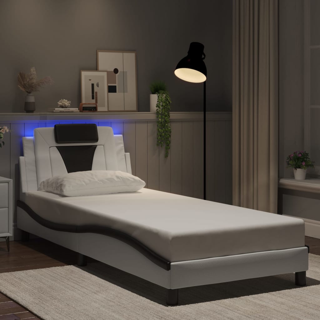 Bed Frame "Viana" with LED without Mattress White and Black 90x200 cm