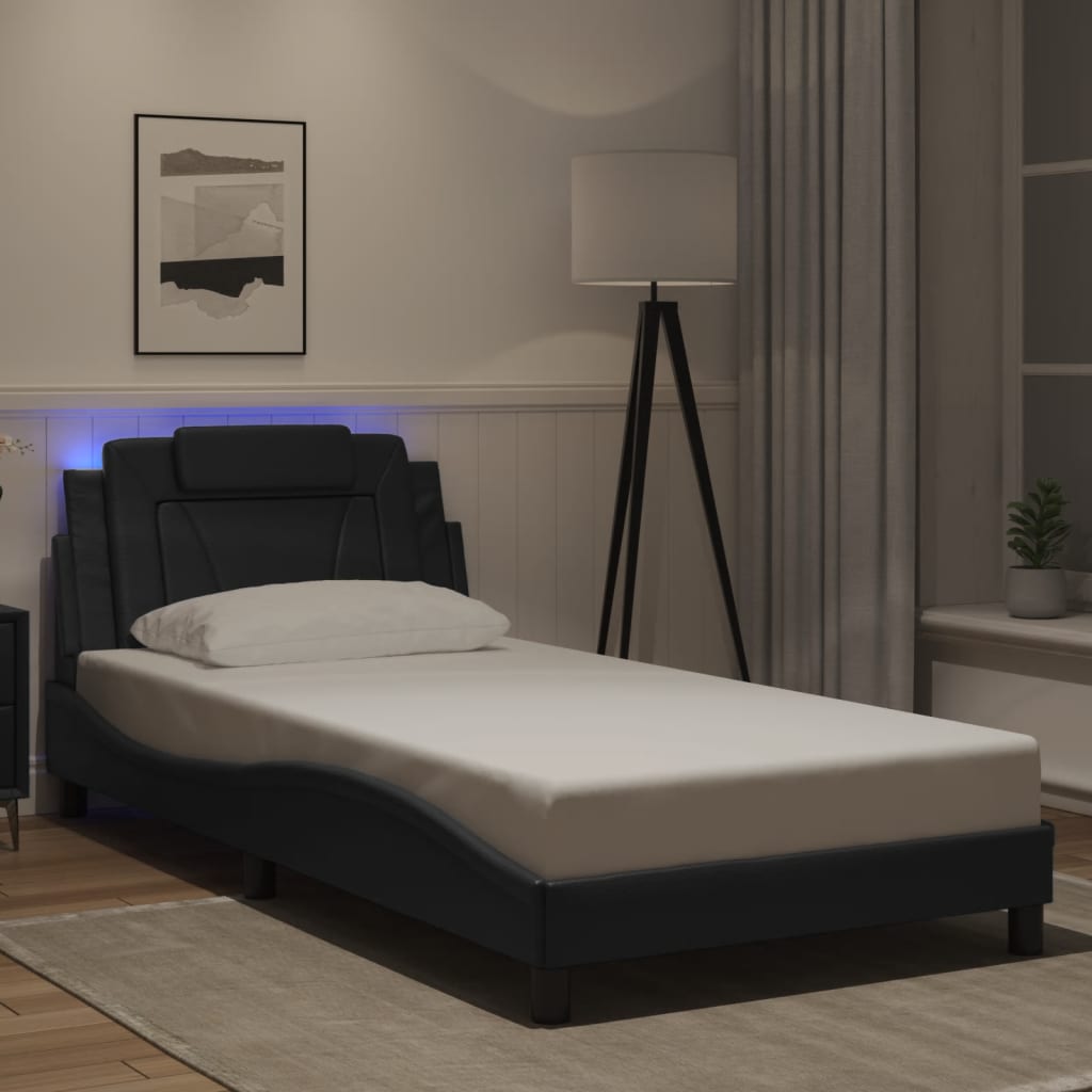 Bed Frame "Viana" with LED without Mattress Black 100x200 cm