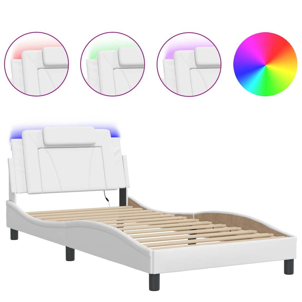 Bed Frame "Viana" with LED without Mattress White 100x200 cm