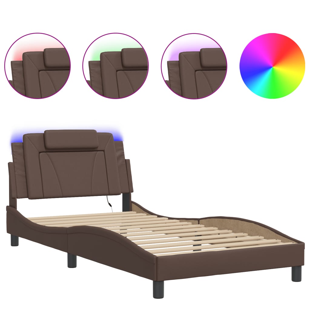 Bed Frame "Viana" with LED without Mattress Brown 100x200 cm