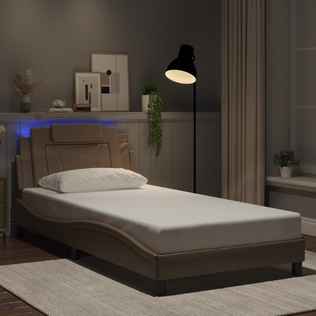 Bed Frame "Viana" with LED without Mattress Cappuccino 100x200 cm