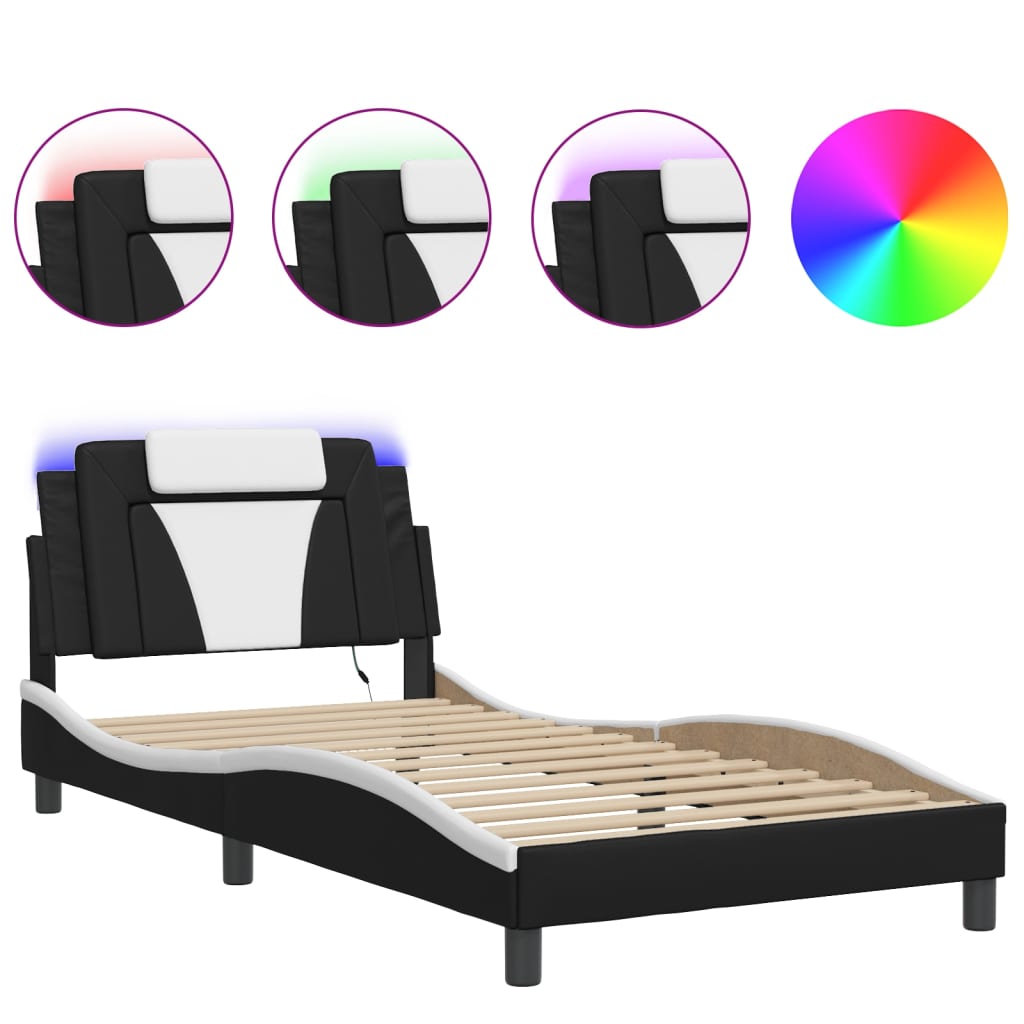 Bed Frame "Viana" with LED without Mattress Black and White 100x200 cm