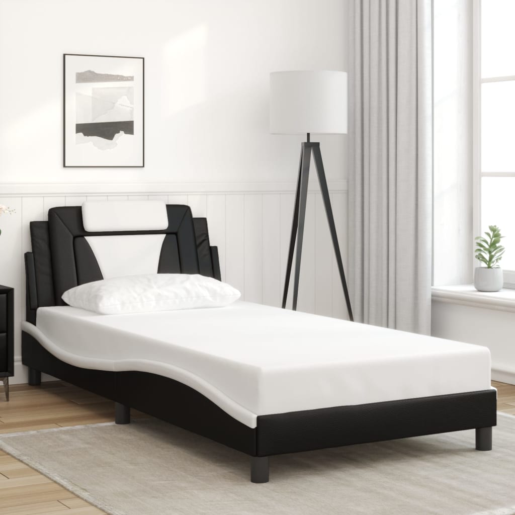 Bed Frame "Viana" with LED without Mattress Black and White 100x200 cm
