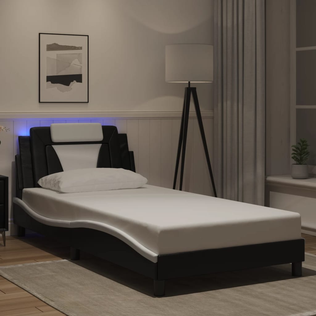 Bed Frame "Viana" with LED without Mattress Black and White 100x200 cm