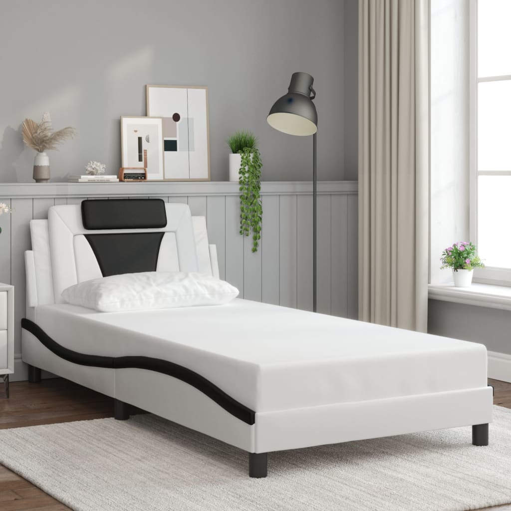 Bed Frame "Viana" with LED without Mattress White and Black 100x200 cm
