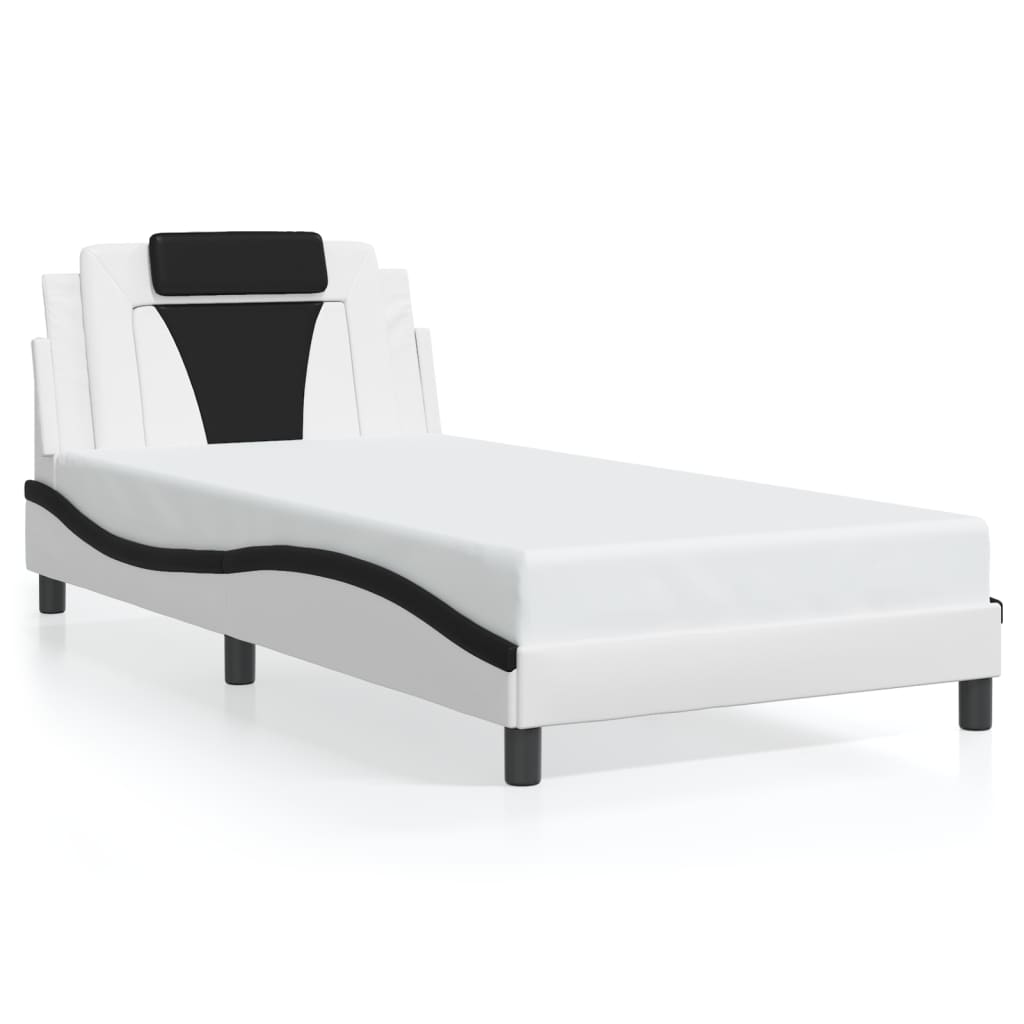 Bed Frame "Viana" with LED without Mattress White and Black 100x200 cm