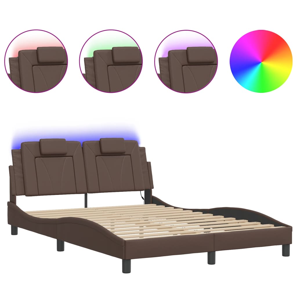 Bed Frame "Viana" with LED without Mattress Brown 120x200 cm