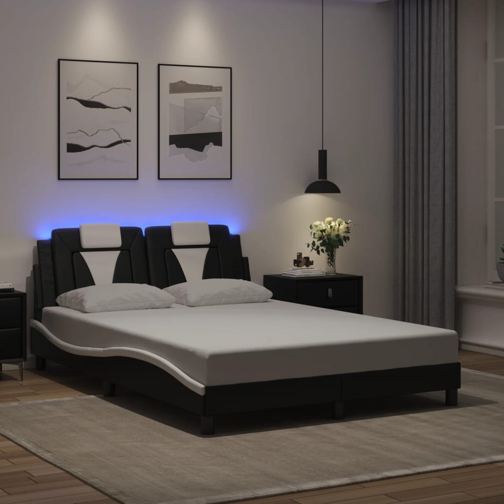 Bed Frame "Viana" with LED without Mattress Black and White 120x200 cm