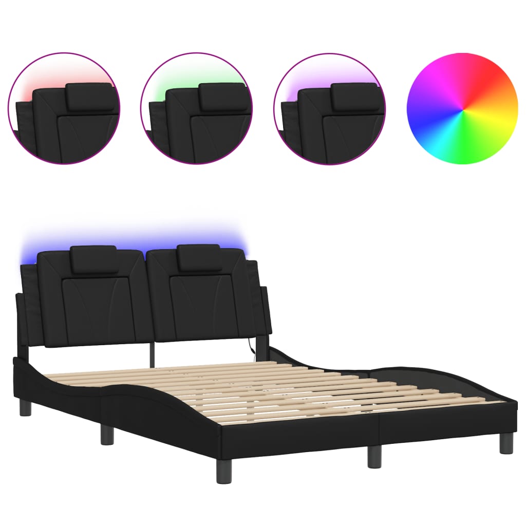 Bed Frame "Viana" with LED without Mattress Black 140x190 cm