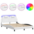 Bed Frame "Viana" with LED without Mattress White 140x190 cm