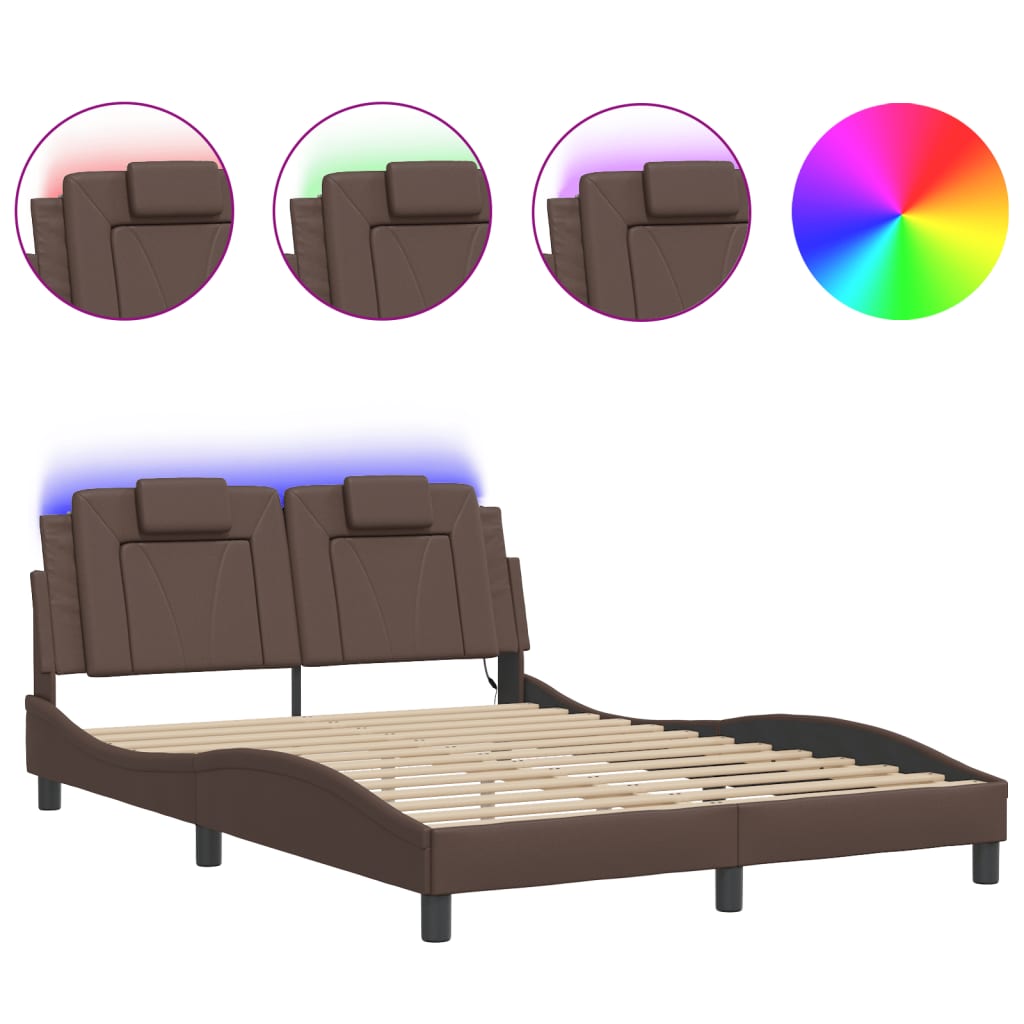 Bed Frame "Viana" with LED without Mattress Brown 140x190 cm