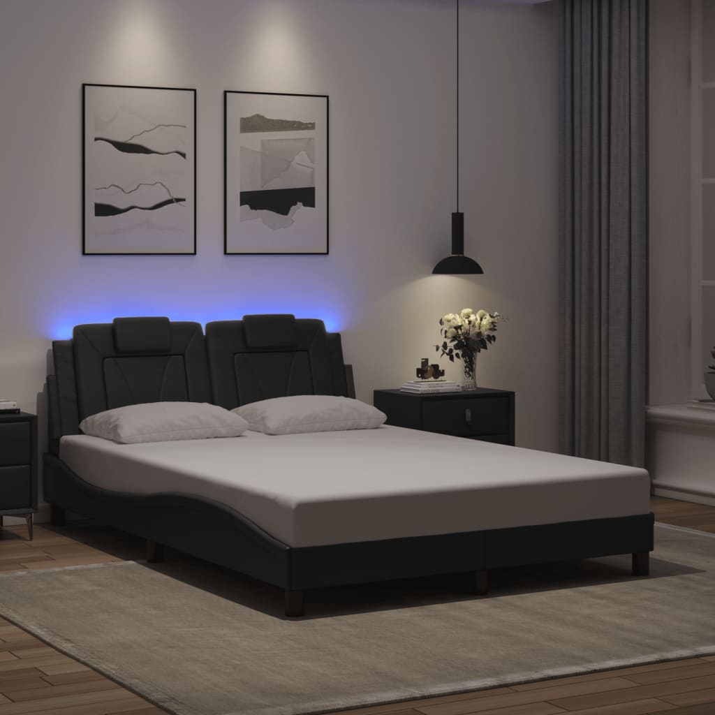 Bed Frame "Viana" with LED without Mattress Grey 140x190 cm
