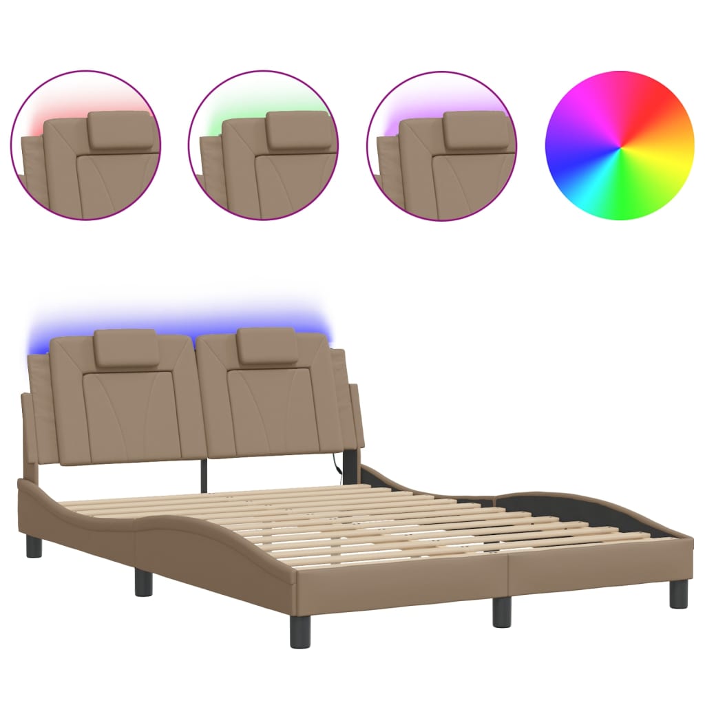 Bed Frame "Viana" with LED without Mattress Cappuccino 140x190 cm