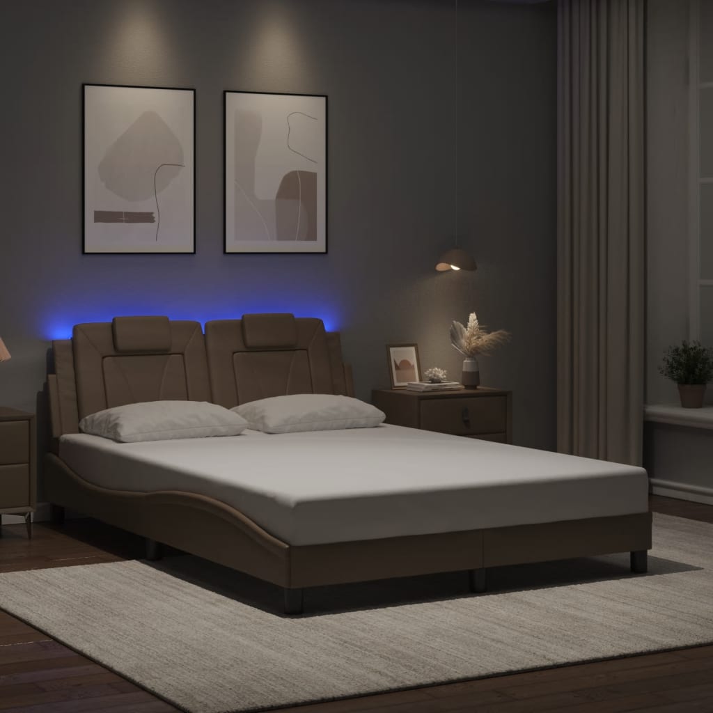 Bed Frame "Viana" with LED without Mattress Cappuccino 140x190 cm