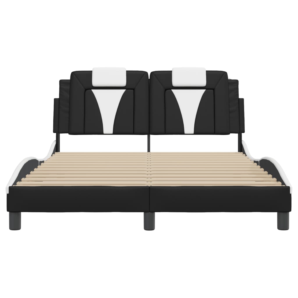 Bed Frame "Viana" with LED without Mattress Black and White 140x190 cm