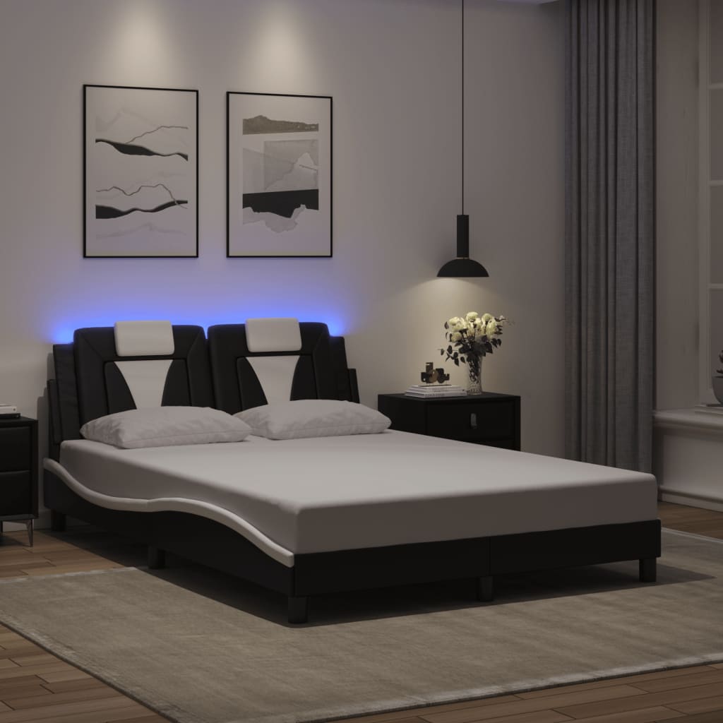Bed Frame "Viana" with LED without Mattress Black and White 140x190 cm