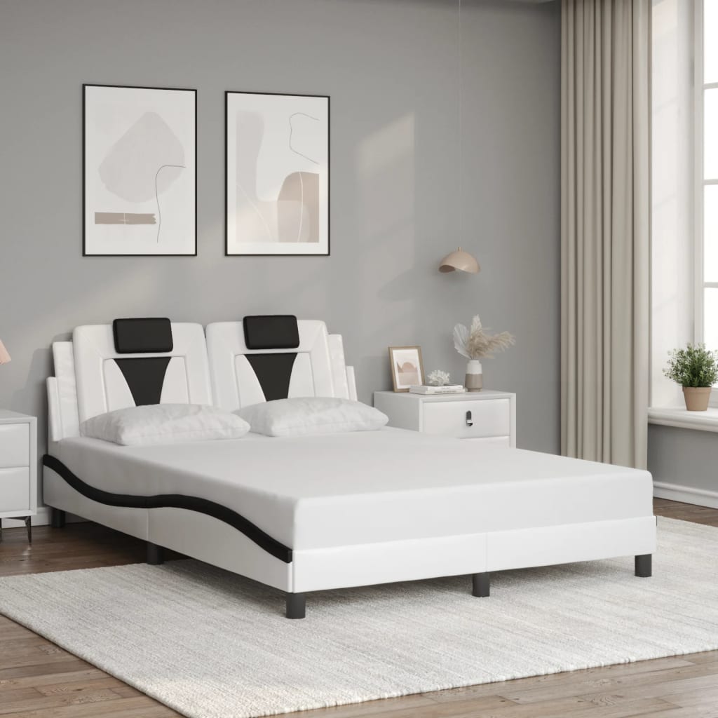 Bed Frame "Viana" with LED without Mattress White and Black 140x190 cm