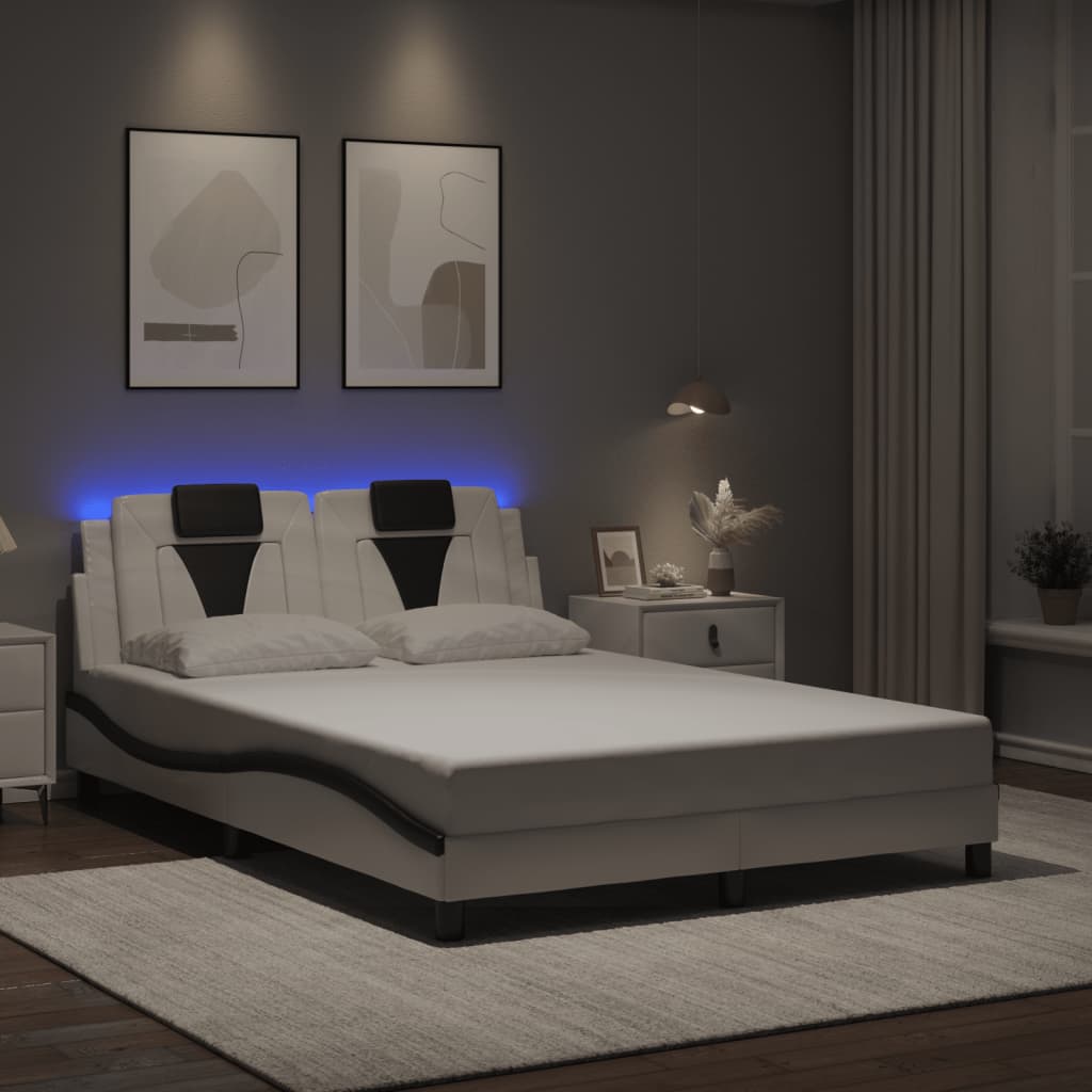 Bed Frame "Viana" with LED without Mattress White and Black 140x190 cm