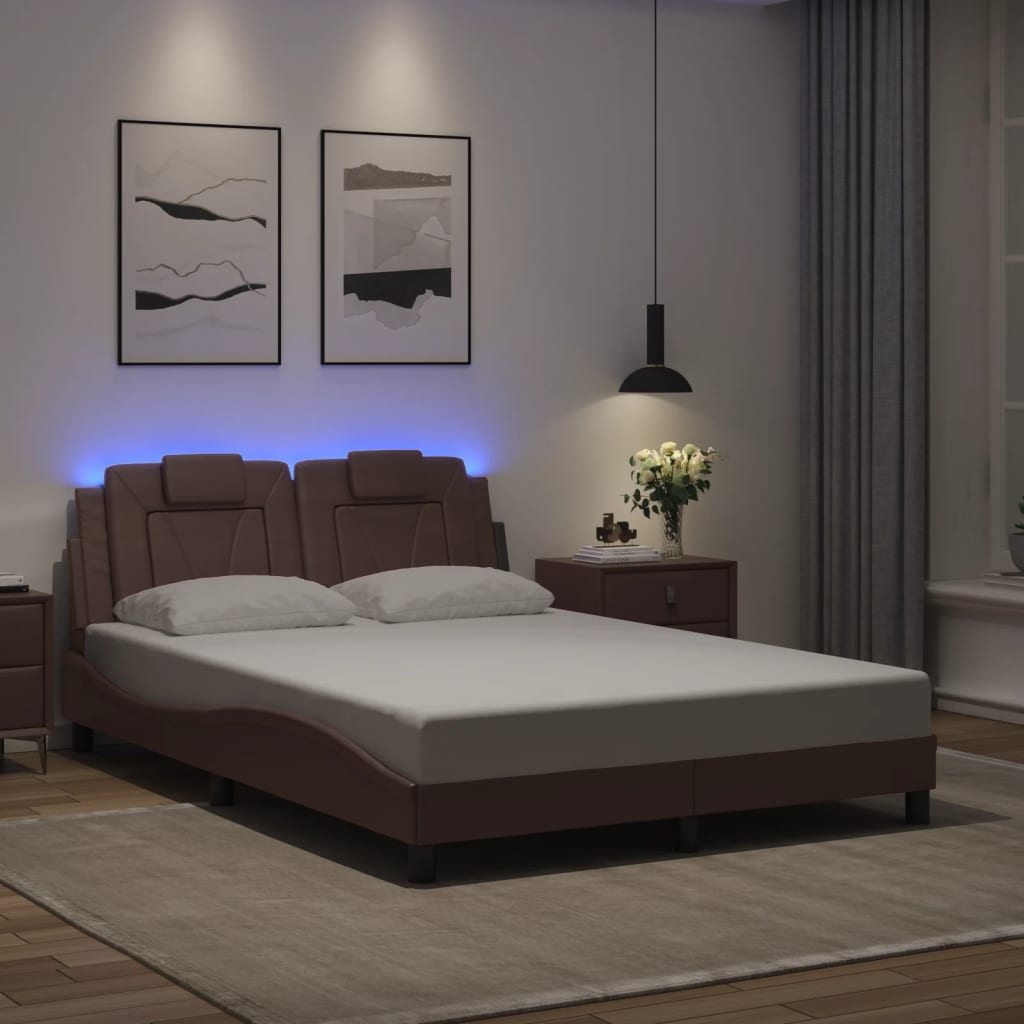 Bed Frame "Viana" with LED without Mattress Brown 140x200 cm