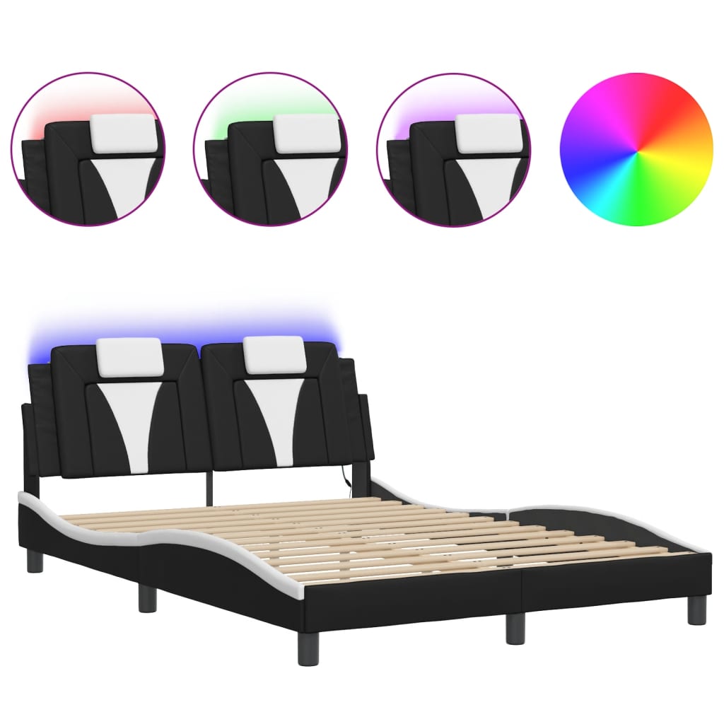 Bed Frame "Viana" with LED without Mattress Black and White 140x200 cm