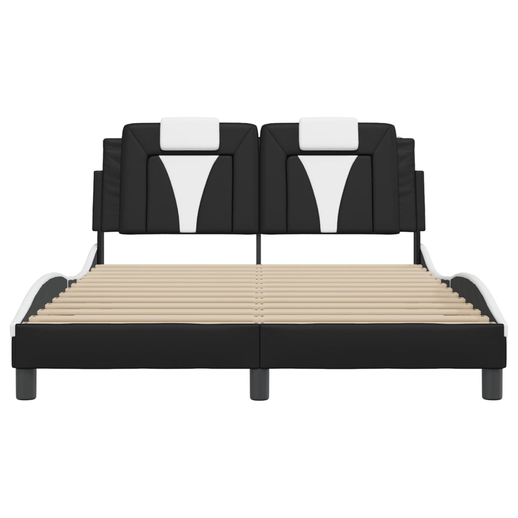Bed Frame "Viana" with LED without Mattress Black and White 140x200 cm