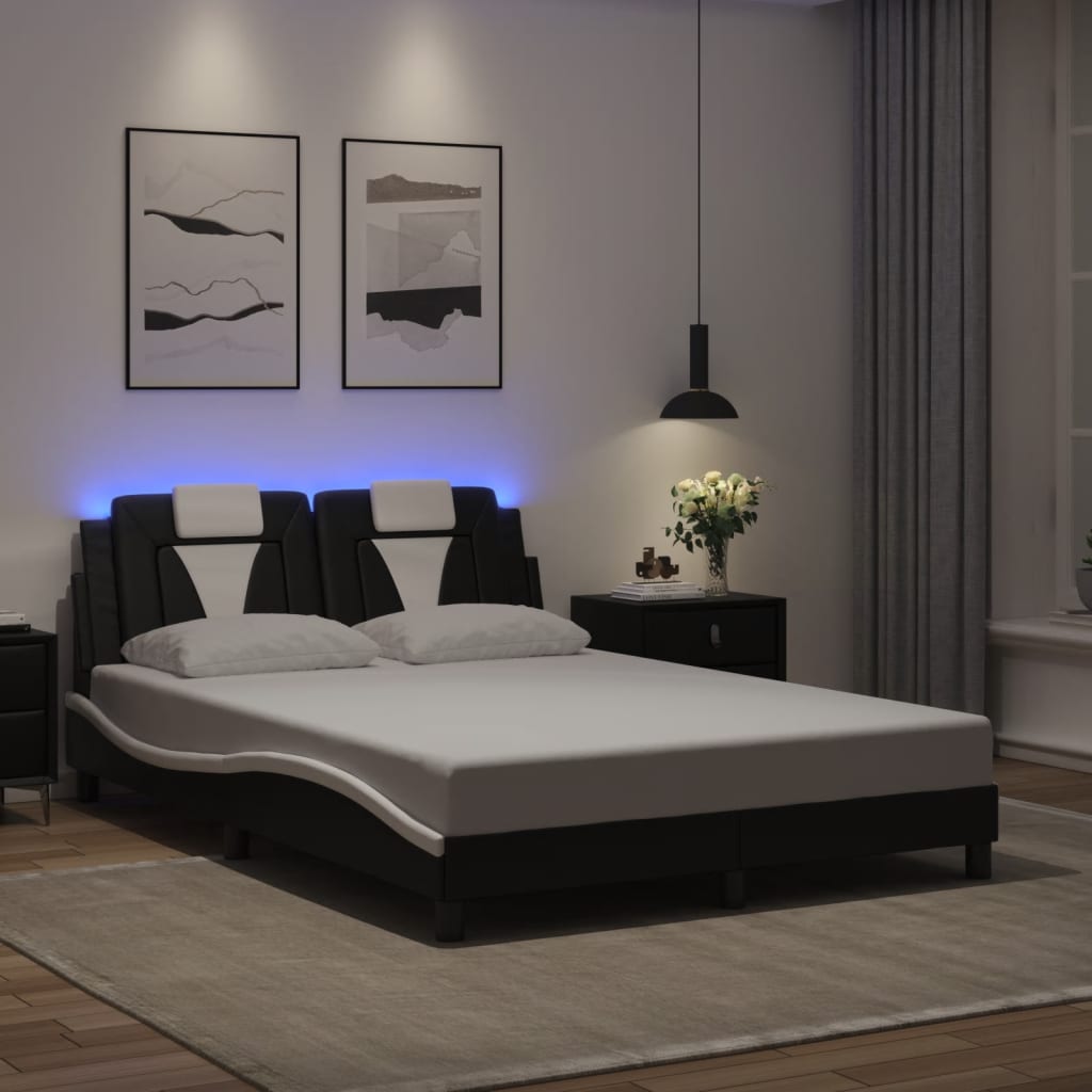 Bed Frame "Viana" with LED without Mattress Black and White 140x200 cm