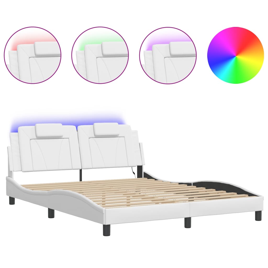 Bed Frame "Viana" with LED without Mattress White 160x200 cm