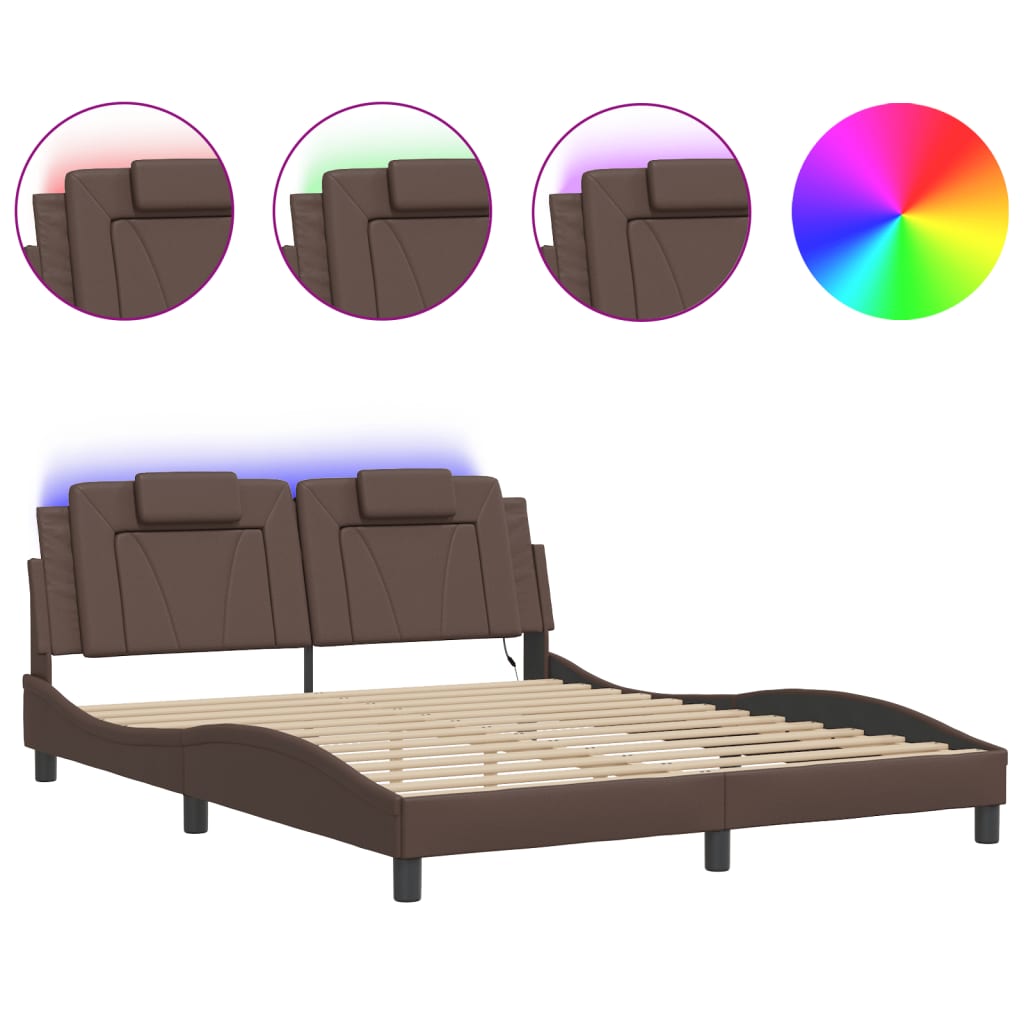 Bed Frame "Viana" with LED without Mattress Brown 160x200 cm