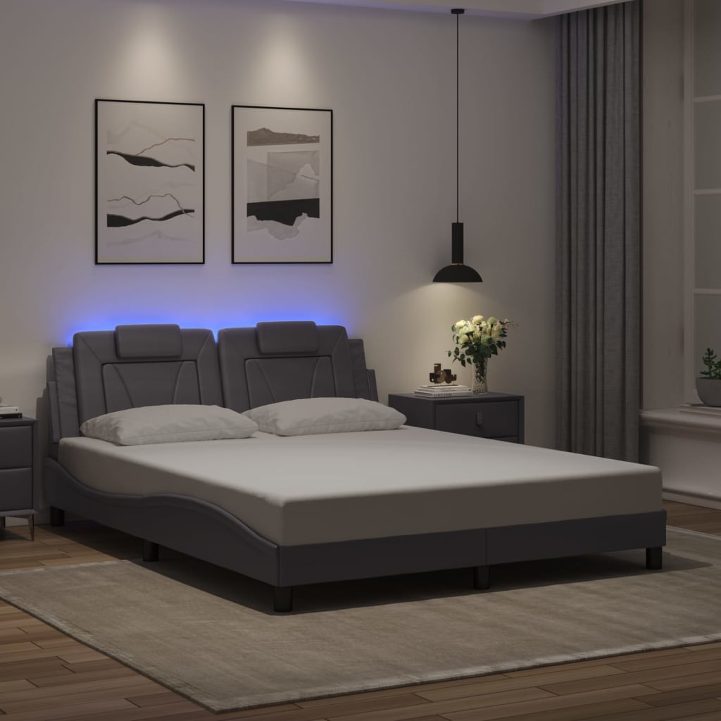 Bed Frame "Viana" with LED without Mattress Grey 160x200 cm