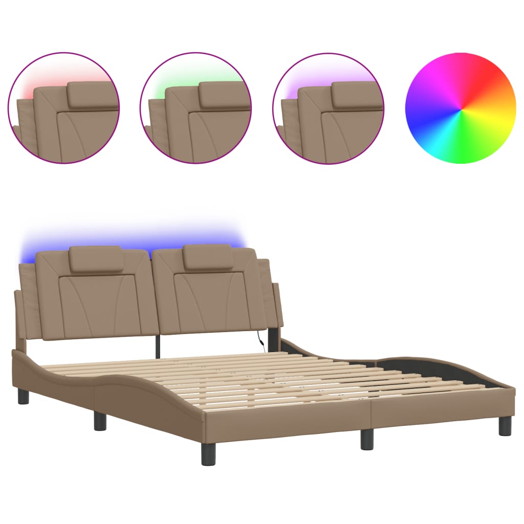 Bed Frame "Viana" with LED without Mattress Cappuccino 160x200 cm