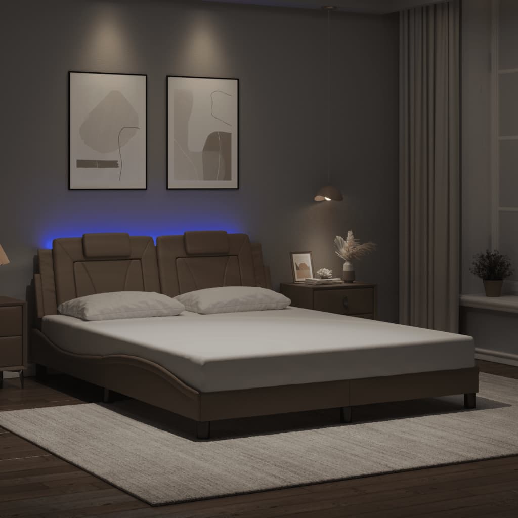Bed Frame "Viana" with LED without Mattress Cappuccino 160x200 cm