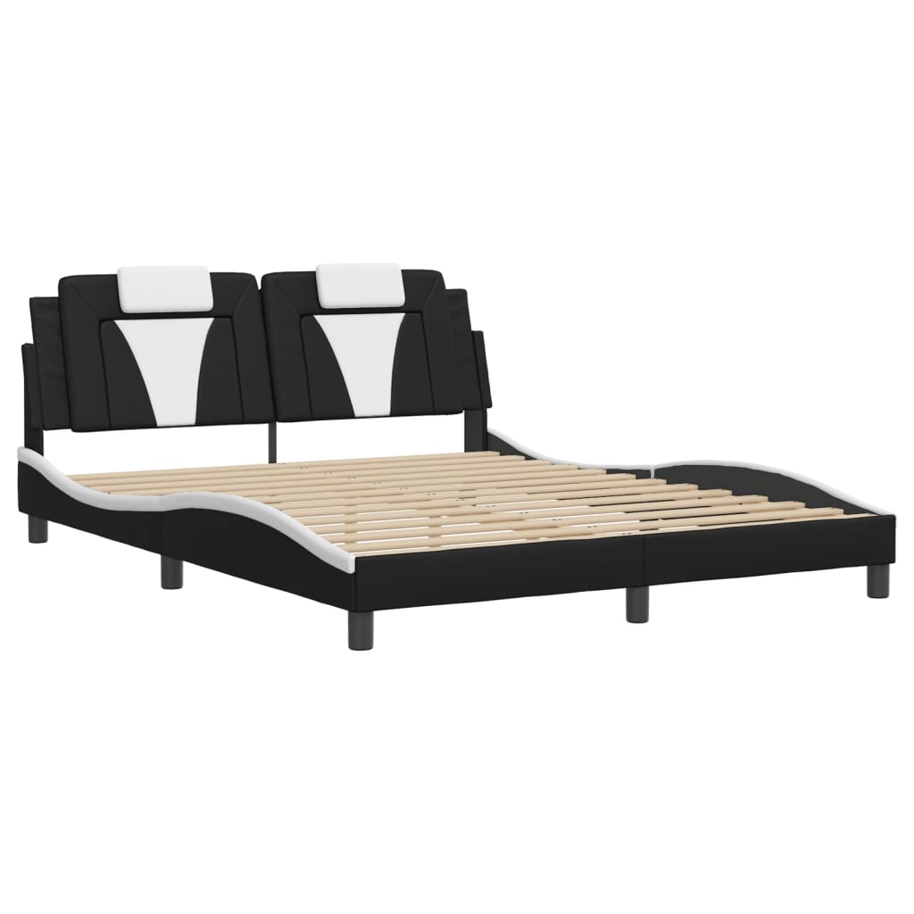 Bed Frame "Viana" with LED without Mattress Black and White 160x200 cm