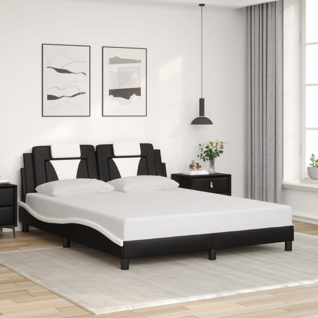 Bed Frame "Viana" with LED without Mattress Black and White 160x200 cm