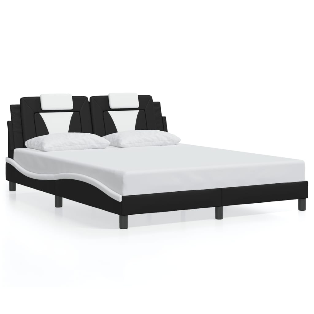 Bed Frame "Viana" with LED without Mattress Black and White 160x200 cm